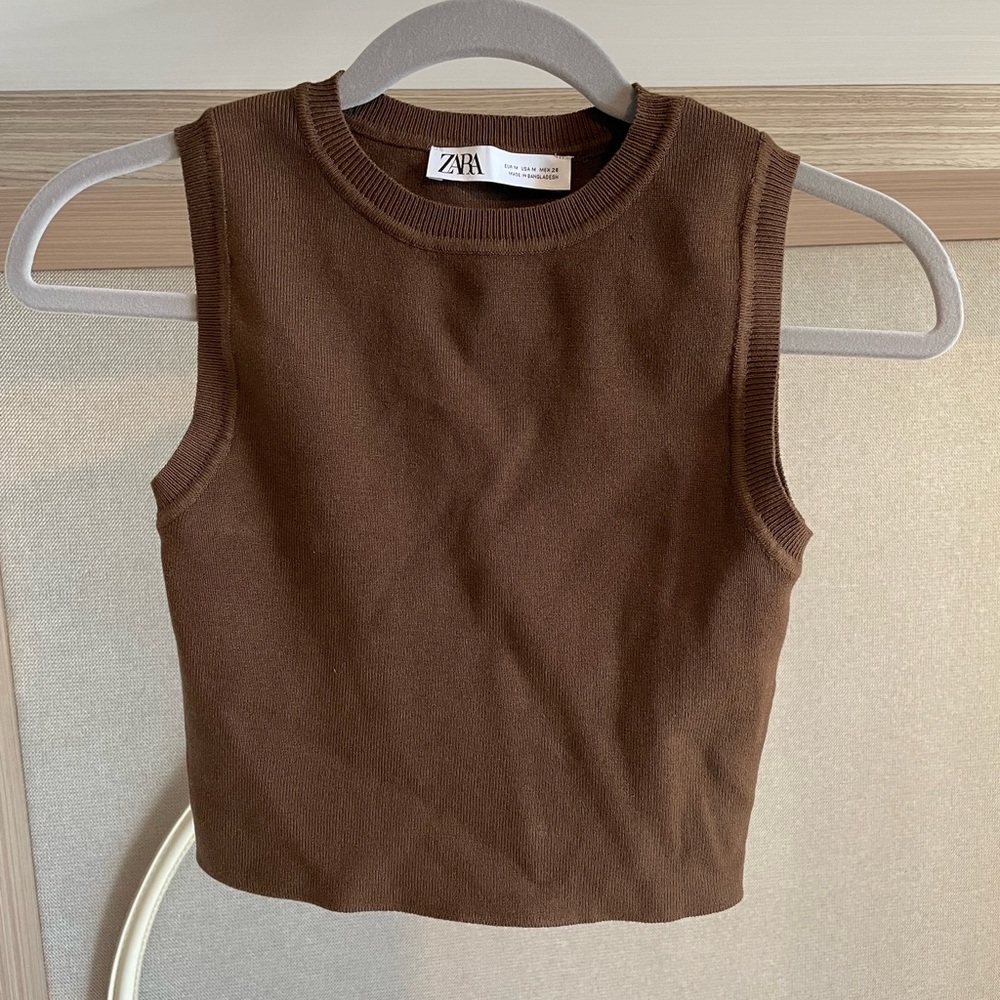 Zara cropped knit tank top brown M